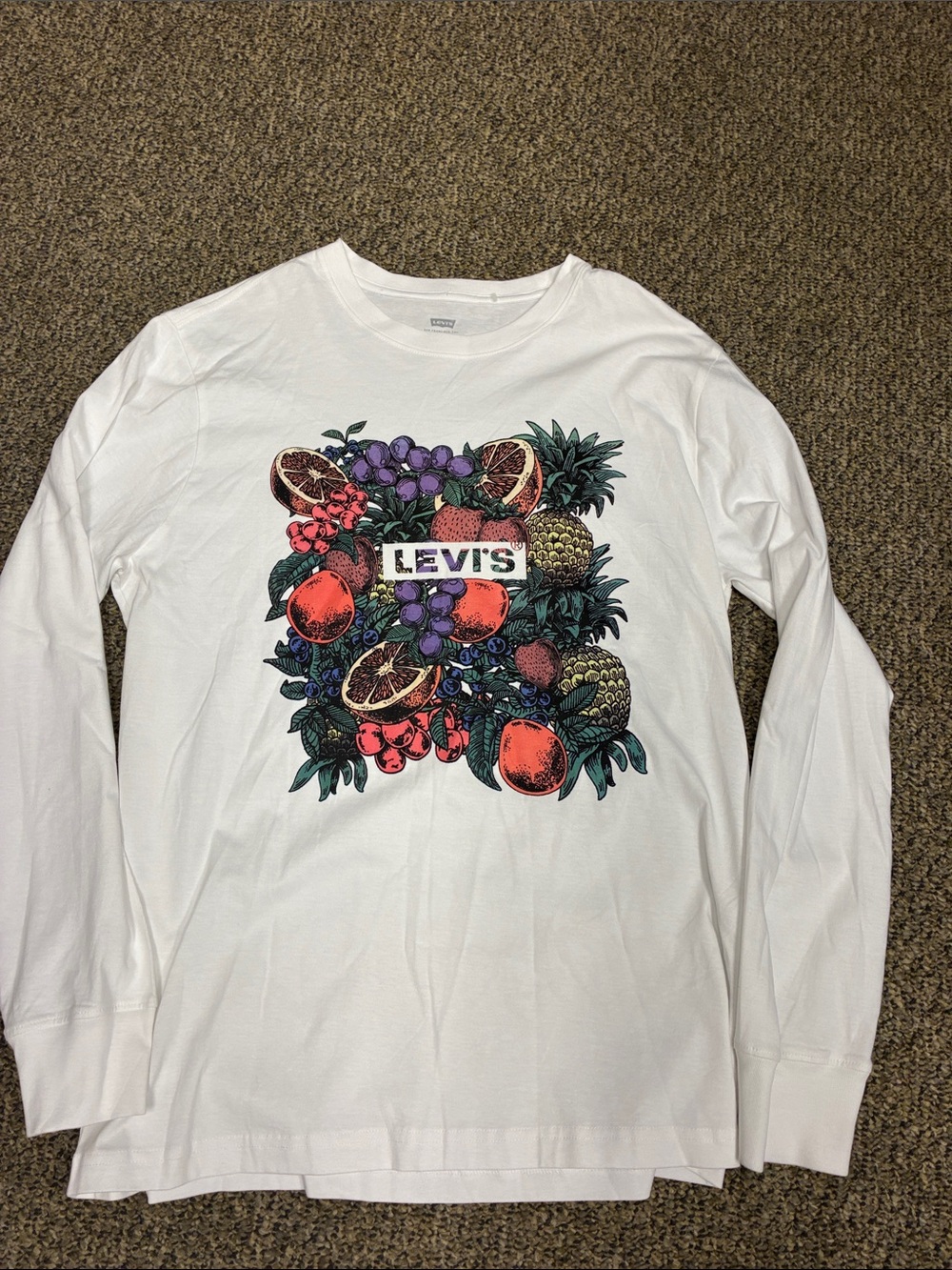 NWOT Levi's White Long Sleeve Tee with Fruit Bouquet Graphic